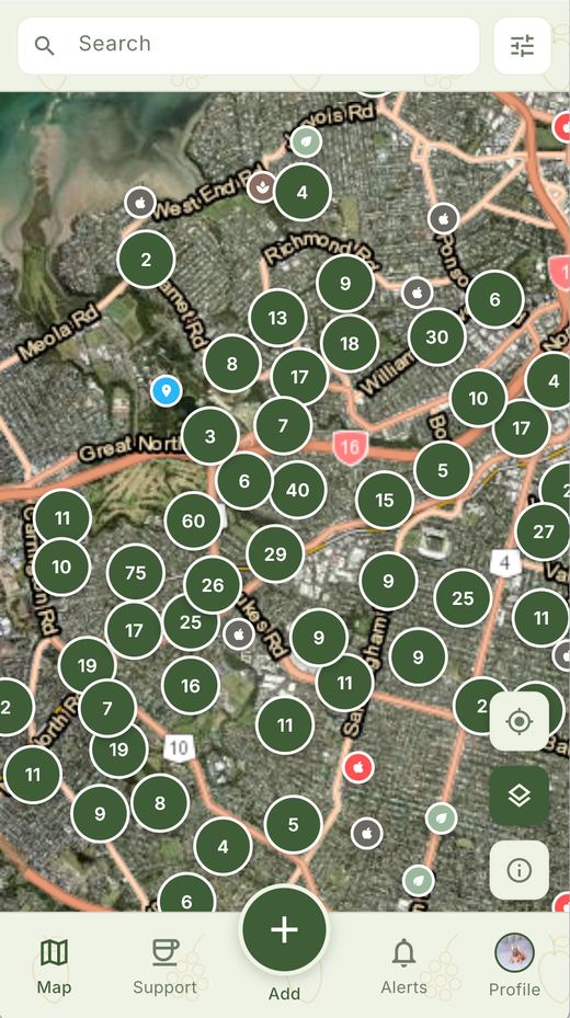 Map of nearby foraging spots